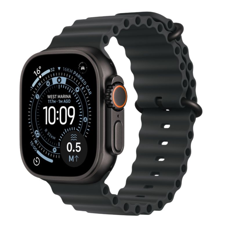 Apple Watch Ultra 3 49MM MF0J4LW/ A com Double Tap Gesture / Chip S10 / Pulseira Ocean Band Black / Titanium Case - Black Titanium