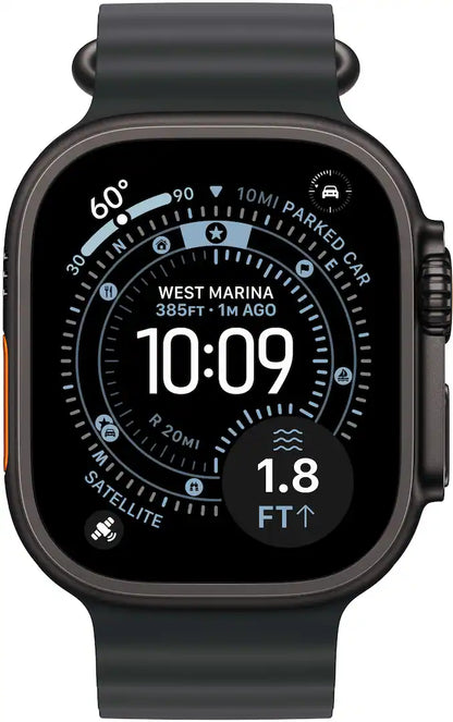 Apple Watch Ultra 3 49MM MF0J4LW/ A com Double Tap Gesture / Chip S10 / Pulseira Ocean Band Black / Titanium Case - Black Titanium