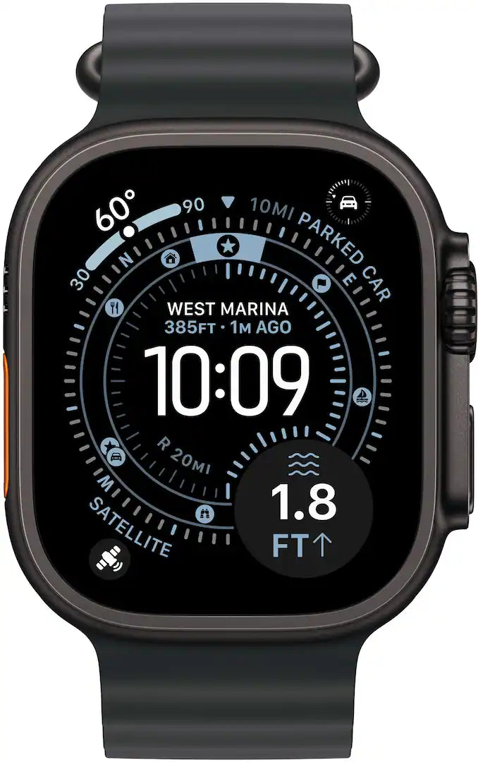 Apple Watch Ultra 3 49MM MF0J4LW/ A com Double Tap Gesture / Chip S10 / Pulseira Ocean Band Black / Titanium Case - Black Titanium